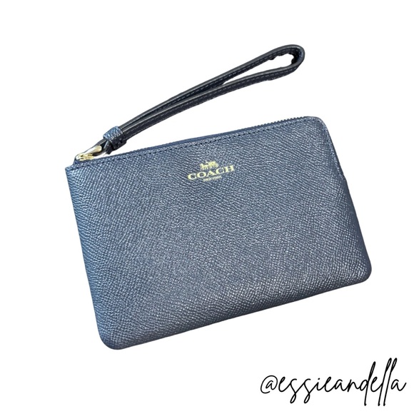 Coach Navy Corner Zip Wristlet - Picture 1 of 10